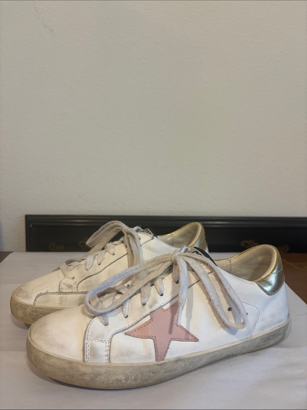 White Golden Goose Sneakers with Pink And Gold